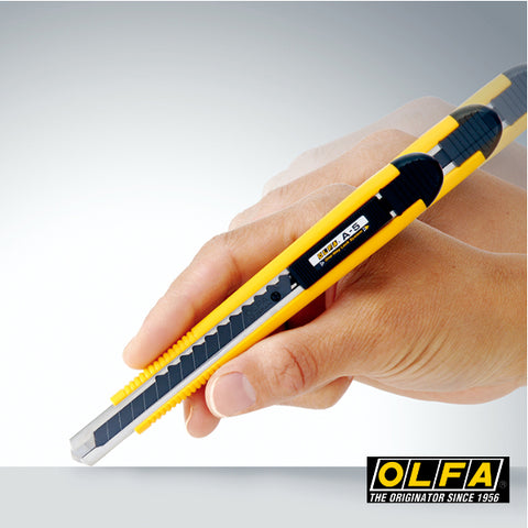Taglierino Olfa A-5 con blocco unidirezionale, impugnatura ergonomica, con lama ABB da 9 mm