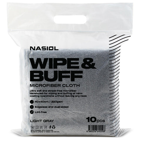 Panni in microfibra Nasiol Wipe & Buff – 10 pezzi (grigio chiaro, 40×40 cm, 320 g/m²)